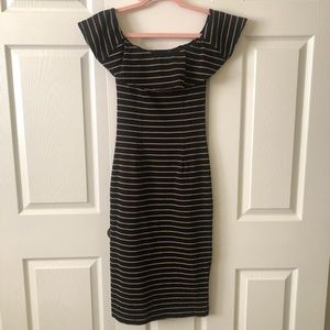 & other stories black/gold striped fitted midi dress 2
